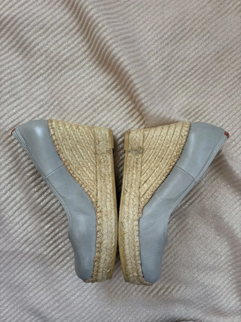 Penelope Chilvers Gray Leather Espadrille Wedges Size 39 Made In Spain 8.5